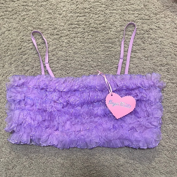 3/$30 Frilly purple bandeau crop top NWT - Picture 1 of 3